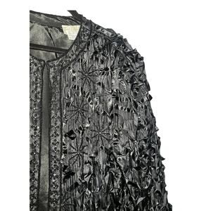 Tan-Chho Jacket Womens 1X Black Pure Silk Beaded Sequin Open Front Evening Top
